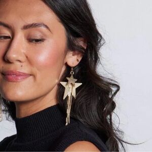 NICKEL AND SUEDE Gold Star Dangle Satin Zeppelin Earrings